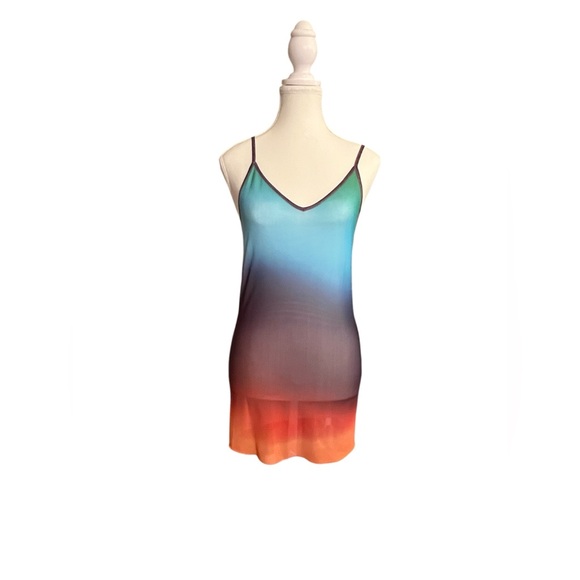 Pistola 2 piece Fine Mesh Rainbow Mini Dress Sz Small Festival Coachella Stretch - Picture 4 of 9